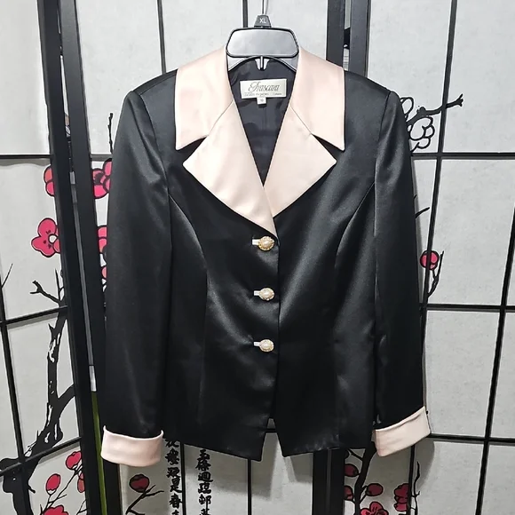 Frascara Vintage Sophisticated Black and Cream Tuxedo Blazer Size 10 - Picture 2 of 8